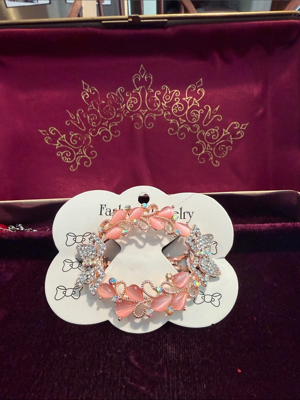 Fashion Jewelry Pink and Clear Crystal Floral Hair Clip Set